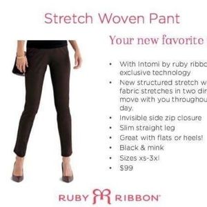 Ruby Ribbon Woven Stretch Pant w/Side-ZipTummy Control Black Size Small